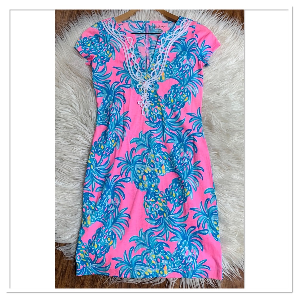 Lilly Pulitzer Brewster Dress Pineapple Print Pink Blue Size XXS
